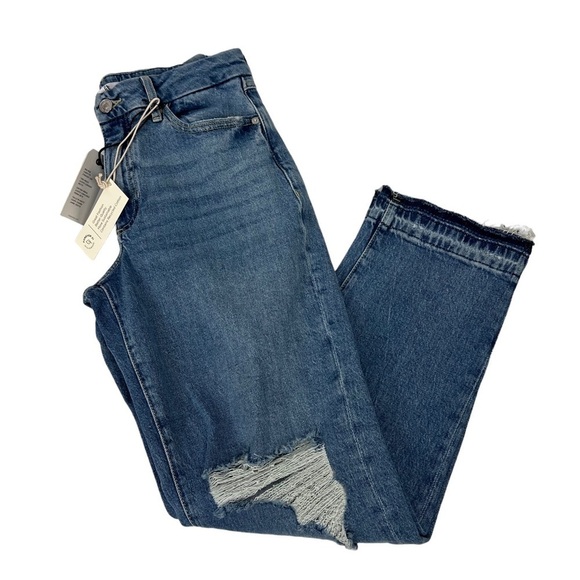 NWT Forever 21 Women’s Blue Jeans Sz 4 (27) Light Wash Mid-Rise Curved Straight - Picture 5 of 16